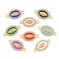 Set de connecteurs ovales Vierge Marie en émail coloré et strass en cristal - Couleurs Mélangées Aléatoires