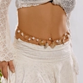 Bohemian gold waist chain with sea shells and pearls accessory for women on white skirt - Pearl Natural Shell Gold Waist Chain (BJ26Y0031)