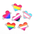 Connecteurs cœur arc-en-ciel en alliage émaillé à double trou pour bijoux DIY - Argent