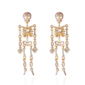 Goldene Skelett Ohrringe mit schillernden Strasssteinen und Zirkonia für Halloween - Gelenkige Ganzkörper-Skelett-Ohrhänger (ER25Y0177) / Gold