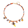Halloween beaded necklace with pumpkin, ghost, and spider charms on white background - Cat (#3)