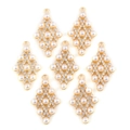 Lot de 7 pendentifs dorés avec motif losange, perles blanches et cristaux pour bijoux - Style Losange Perle Grille (px1045-3)