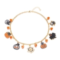 Collier à breloques Halloween avec pendentifs en émail citrouille, chat noir et araignée dorée - Style Toile d'Araignée Et Citrouille (#1)