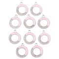 Makroaufnahme von 10 rosa Emaille- und Strass-Rundanhängern für DIY-Schmuckherstellung - Weißes K - Rosa