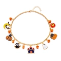 Collier d'Halloween avec chaîne dorée et breloques émaillées citrouille et chat - Mélange Halloween Multi-Éléments (#2)