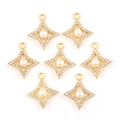 Pendentifs étoiles dorées avec perles blanches et petits cristaux pour bijoux DIY - Style Étoile à Quatre Branches (px1045-4)