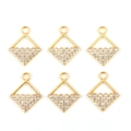 Lot de six pendentifs losanges dorés avec strass blancs brillants pour création de bijoux - Style Losange Strass (px1045-2)