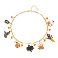 Collier d'Halloween avec pendentifs chat, citrouille et chapeau sur chaîne dorée - Style Pierre Tombale Et Chapeau de Sorcier (#3)