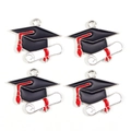 Detailed view of alloy enamel graduation charms featuring mortarboard and diploma designs - Doctoral Hat Style (px1066-2) / Silver