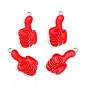 Macro view of four red thumb-up enamel charms with silver alloy edges for DIY jewelry - Thumbs Up Style (px1066-4) / Silver