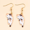 Cute calico cat drop earrings with gold hooks and colorful enamel cat pattern - Calico Cat Style (px1078-1)