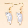 Detail of cute grey and white enamel cat earrings with gold-plated hanging hooks - Cartoon Husky Style (px1078-5)