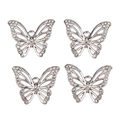 Vue détaillée de quatre pendentifs papillons argentés avec strass pour bijoux DIY - Style Papillon Creux Strass Argenté (px1086-22)