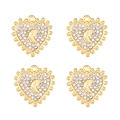 Détail de quatre pendentifs cœur dorés avec lune incrustée et cristaux pour bijoux DIY - Style Cœur Croissant de Lune Strass Doré (px1086-4)