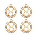 Vue détaillée de quatre pendentifs dorés signe du Taureau avec bordures en strass brillants - Style Symbole Taureau Strass Doré (px1086-6)