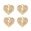 Détail de quatre pendentifs en forme de cœur brisé plaqués or avec strass pour bijoux - Style Cœur Brisé Strass Doré (px1086-9)