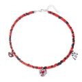 Halloween beaded necklace with red and black beads featuring ghost and spider web charms - Heart (#2)