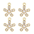 Détails de quatre pendentifs fleur dorés avec cristaux étincelants pour bijoux DIY - Style Fleur à Cinq Pétales Strass Doré (px1086-15)