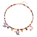 Halloween beaded necklace with orange pumpkin colors and spooky ghost enamel pendants - Grim Reaper (#4)