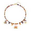 Halloween beaded necklace with orange and black beads featuring a Wicked pumpkin ghost charm - Pumpkin Ghost (#5)