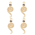 Détail macro de quatre breloques serpent dorées avec des strass blancs et noirs - Style Serpent Pavé Strass Doré (px1086-18)