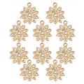 Close-up of 10-piece gold floral alloy pendants with sparkling white rhinestones for DIY - Double Layer Floral Style (px1106-2)