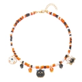 Halloween beaded necklace with orange and black beads, cat and spider web charms - Ghost (#6)
