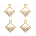Quatre pendentifs losanges géométriques plaqués or avec des strass blancs brillants - Style Losange Géométrique Strass Doré (px1086-20)