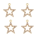 Détail de quatre pendentifs étoiles ajourées dorés avec micro-pavé de cristaux blancs - Style Étoile à Cinq Branches Creuse Strass Doré (px1086-24)