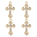 Détail de pendentifs croix dorés avec zircons brillants pour création de bijoux DIY - Style Croix Vintage Strass Doré (px1086-25)
