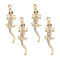Détail de quatre pendentifs crocodile dorés avec strass pour la création de bijoux DIY - Style Crocodile Strass Doré (px1086-26)