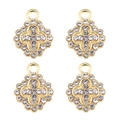 Détail de quatre pendentifs trèfles dorés sertis de cristaux pour bijoux artisanaux - Style Trèfle à Quatre Feuilles Pavé Strass Doré (px1086-28)