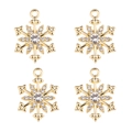 Lot de quatre pendentifs flocon de neige dorés avec strass pour création de bijoux DIY - Style Flocon de Neige Strass au Centre Doré (px1086-29)