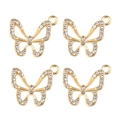Vue détaillée de quatre pendentifs papillons dorés avec strass blancs pour bijoux DIY - Style Papillon Élégant Pavé Strass Doré (px1086-32)