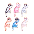 Lot de 6 pendentifs chat mignons en émail et alliage pour la création de bijoux DIY - Style Rayé Tacheté