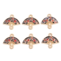 Set of 6 Chinese style fan pendants with black enamel and red plum blossom pattern - Black (px1141-2)
