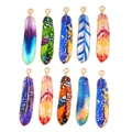 Set of 10 colorful alloy feather charms with gold edges for DIY necklace jewelry making - Random Mixed Colors