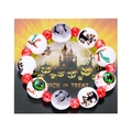 Pulsera de cuentas de Halloween con motivos pintados a mano de ojos, murciélagos y calabazas - Pulsera de Elementos Mixtos