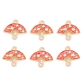 Detail of red enamel fan pendants with plum blossoms and double loops for DIY jewelry making - Red (px1141-4)