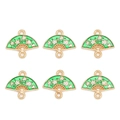 Détail de breloques en éventail émaillées vertes avec motifs floraux pour bijoux DIY - Vert Émeraude (px1141-7)