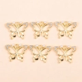 Ciondoli a farfalla dorati con strass e perle per creazione gioielli fai-da-te 6 pezzi - Stile Farfalla (px1167-3)