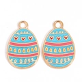 Colorful Easter egg charms in blue alloy with heart patterns for DIY jewelry making - Bright Blue Heart Wave Style (px1180-1)