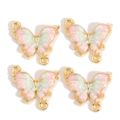 Détail de breloques papillon en émail dégradé avec bords dorés et doubles anneaux pour DIY - Dégradé Rose et Vert Cadre Doré (px1172-1)