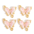 Vue détaillée de quatre pendentifs papillon en émail rose dégradé avec anneaux dorés - Dégradé Rose et Blanc Cadre Doré (px1172-4)