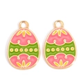Detail of enamel Easter egg charms with colorful patterns and golden metal borders - Pink Green Yellow Mixed Dot Style (px1180-12)