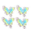 Détail de quatre breloques papillon dégradé bleu et vert avec doubles anneaux - Dégradé Bleu et Vert Cadre Argenté (px1172-7)