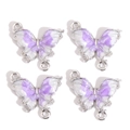 Vue détaillée de quatre pendentifs papillon en émail dégradé avec doubles boucles - Dégradé Violet et Blanc Cadre Argenté (px1172-8)