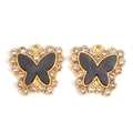 Détail de deux breloques papillon en émail noir serties de strass blancs brillants - Style Noir (px1183-1)