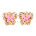 Macro view of butterfly pendant charms with pink enamel and clear crystal borders - Pink Style (px1183-3)