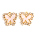 Detailed view of pink butterfly alloy pendant with sparkling rhinestones and gold plating - Rose Pink Style (px1183-6)